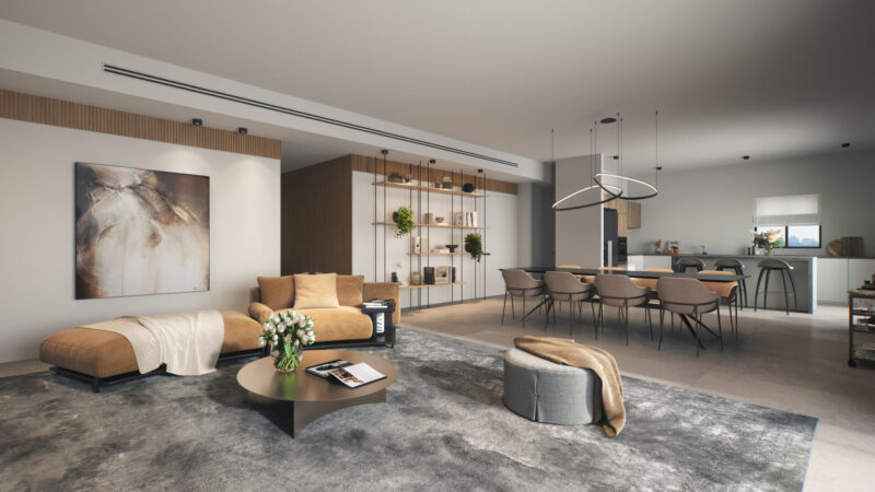 אזורים Living אגמים. הדמיה: Ando studio