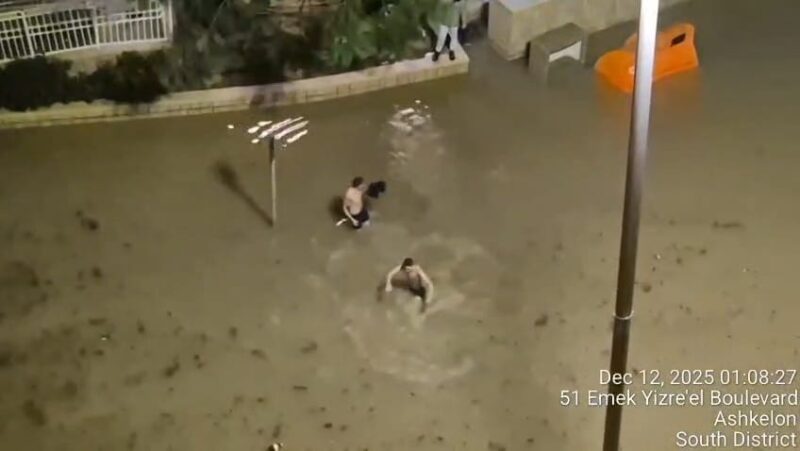 שוחים להנאתם ברחוב עמק יזרעאל. צילום: מקסים קסייננקו