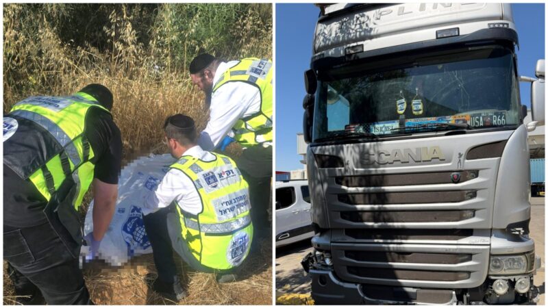 מתנדבי זק"א בזירה והמשאית שנתפסה. צילומים: זק"א, דוברות המשטרה